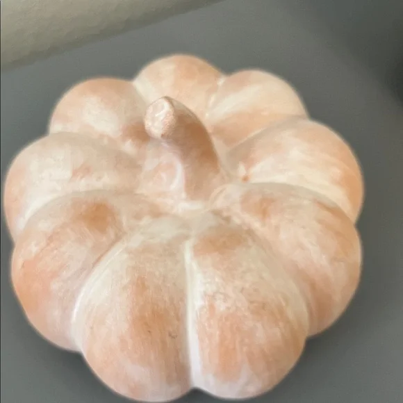 Cream and Orange Ceramic Pumpkin and Wooden Gnome and Pumpkin - Picture 2 of 8